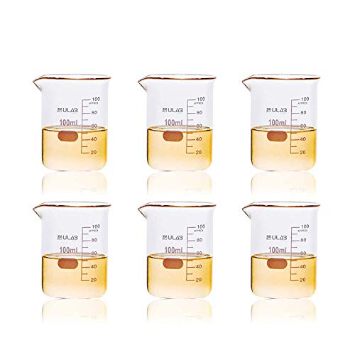 Image of ULAB Scientific Glass Beaker Set, Vol. 100ml, 3.3 Borosilicate Griffin Low Form with Printed Graduation, Pack of 6, UBG1014