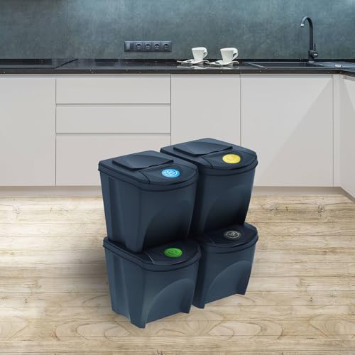 WELL HOME MOBILIARIO & DECORACIÓN Zestaw 4 pojemników na śmieci, antracyt, 4 x 25 l
