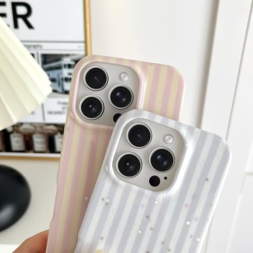 Coque iPhone 15 Pro Max rayures paillettes bleu et blanc - 3