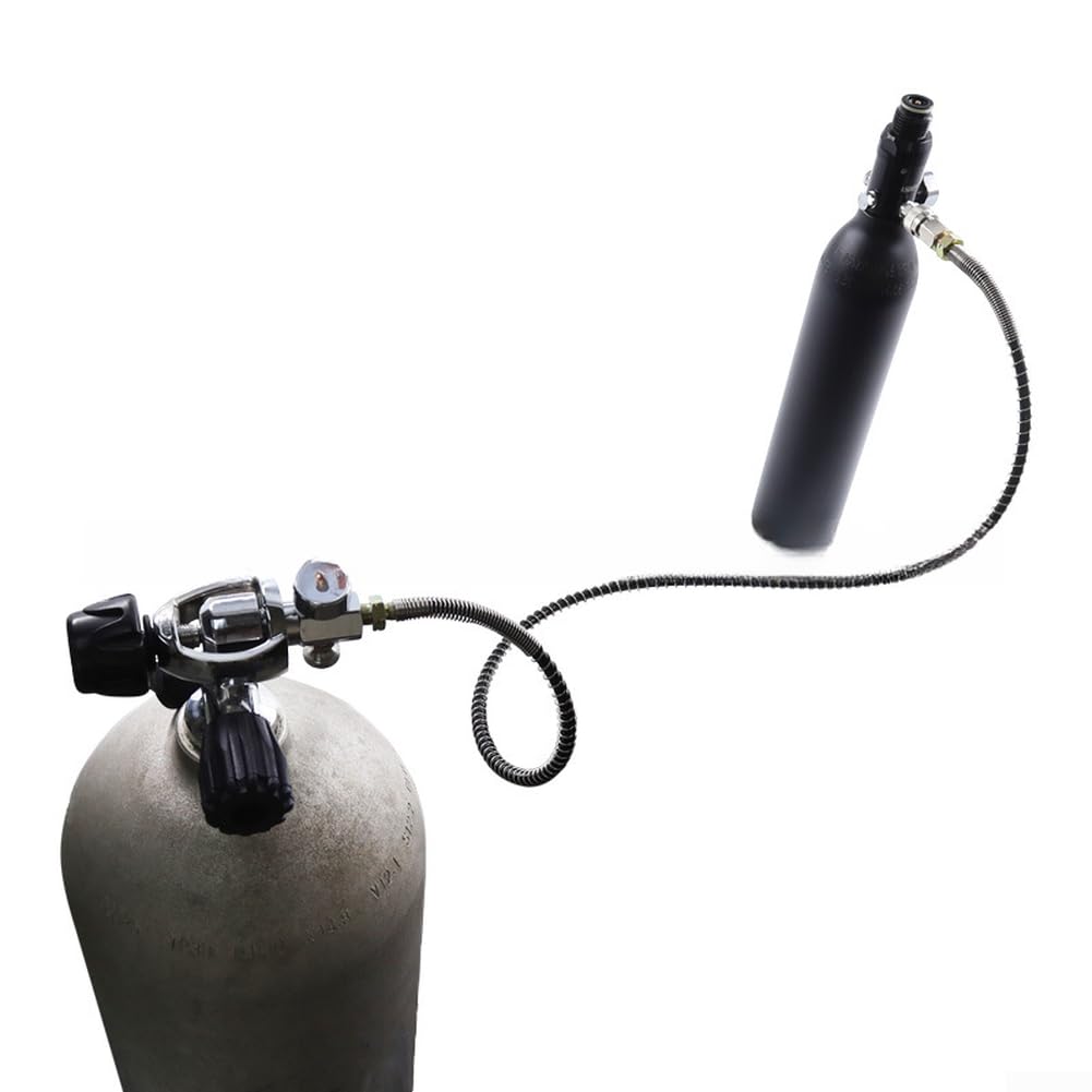 Tauchzylinder Füllschlauch, 36 Zoll gefederter Microboreschlauch mit G5/8 Prüfventiladapter für Sauerstofftank-Füllleitung, 630 bar Arbeitsdruck, DIN