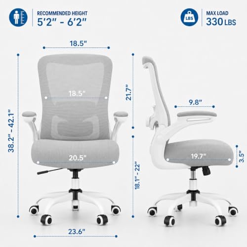 Image of Ergonomic Office Chair for Long Hours, Adjustable Padded Lumbar Support for Lower Back Relief, 330 lb Capacity, Comfortable Computer Desk Chair for Home Office, Work & Study