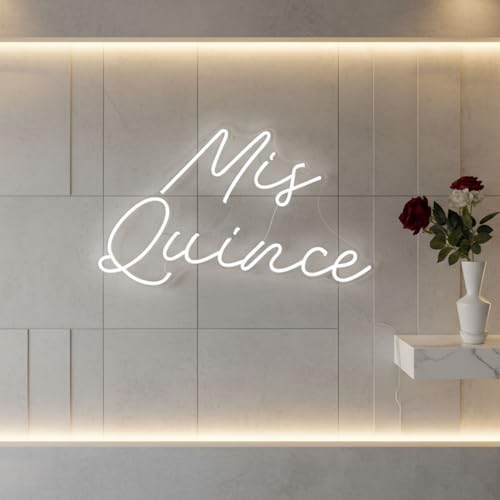 Image of Mis Quince Neon Sign 30inches 15th Birthday Party Decor, Customizable Quinceanera Neon Light with 5A adapter, White LED Wall Art for Living room, Bedroom, Unique Gift for Girls