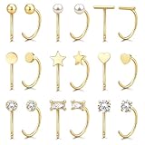 GEMQUEEN 9 Pairs 14K Gold Stay Close Hoop Huggie Half Hoop Earrings Cartilage Helix Open Hugging for Women | Hypoallergenic 316L Stainless Steel Jewelry Set Trending Valentine's Day Gifts