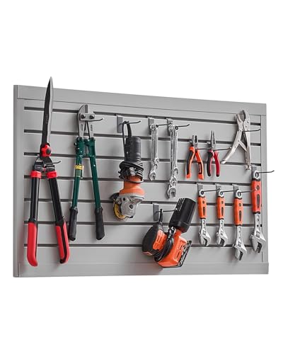 VEVOR Slat Wall Paneling, 2 x 4 ft, PVC Garage Slatwall with Modular Design, Grey Slat Wall Easy-to-Install Adjustable Slatwall Panel with Coupling Structure & DIY Cutting, Fits for Storage & Display