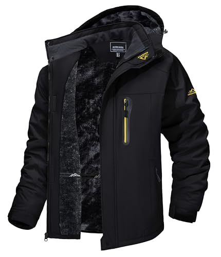 TACVASEN Winter Ski Jacket for Men - Waterproof Fleece Snowboard Coat With Multi-Pocket - Black M