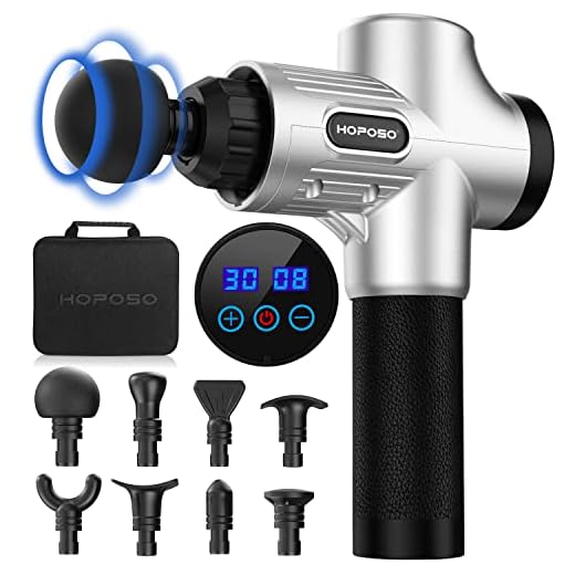 Pistolet de Massage Musculaire, HOPOSO Appareil Massage Masseur Musculaire avec 30 Vitesses Réglables, Pistolet De Massage A 6 Têtes Écran LCD pour Récupération Fatigue et de Détente (Argent)