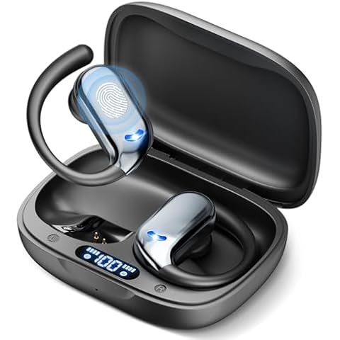 ELECGO Sport Wireless Earbuds, Bluetooth 5.4 Headphones with ENC and AI Noise Cancellation, Hi-Fi Audio Playback & Dual LED Display, Sport Bluetooth Eerphones with Earhooks for Workout, Running Cover