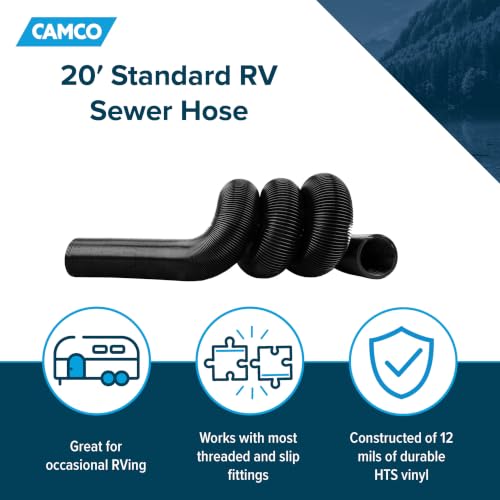 Image of Camco 20-Foot Camper /RV Sewer Hose - Designed to Work with Trailer Sewer Fittings, Threaded Fittings, and Slip Fittings (not included) - 3-Inch Diameter Opening (39611)