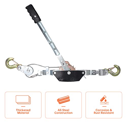 Tbapfs 4 Ton Heavy Duty 2 Hook Steel Cable Dual Gear Power Puller Come Along Chain Winch Ratchet Tool, Automotive Hoist Hand Winch Cable Puller Stretcher Lift #TOP6