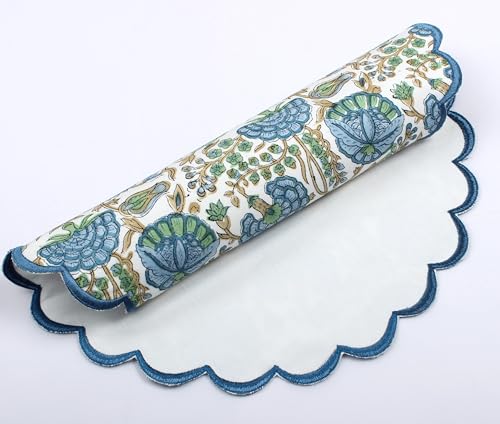 Ridhi Bo-Ho Round Place Mat Easter Floral Cotton Washable Placemats 15 Inch Round Embroidery Block Print Table Mat thumb #8