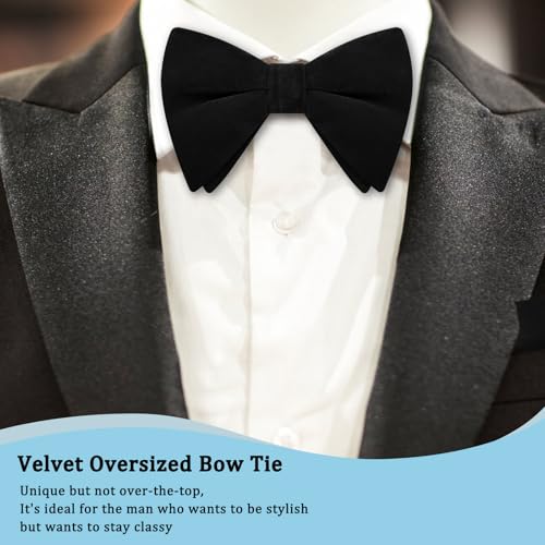 Image of Luckyvestir Velvet Bow Tie Oversized Bow Ties for Men Adjustable Black Clip on Bowtie for Tuxedo Shirt Wedding Prom
