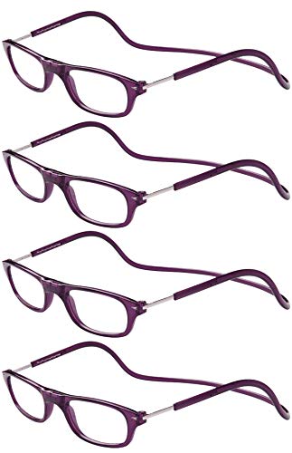 TBOC Lunettes de Lecture – [Pack 4 Unités] Monture Violet Foncé +3.50 Dioptrie Femme Homme Aimant Fermeture Pliable Régable Magnetique