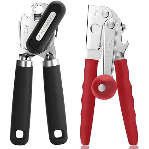 UHIYEE Dual Can Opener Set: Commercial All-Steel (Red)& Upgraded High-Carbon Steel Can Openers with Bottle Opener (Black) Cover
