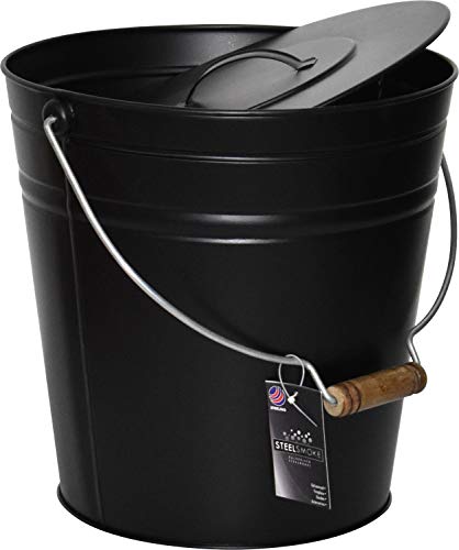 Heavy Duty Galvanised Black Steel Fireplace Hot Ash Storage Bucket 15L