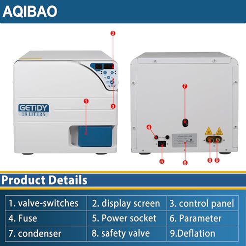 18L Autoclave High Pressure Steam with Drying Function, Digital LED Display, Dual-Control Door Lock, Stainless Steel Laboratory Equipment. Ships from The USA with delivery in 3-7 Days - Thumbnail 5