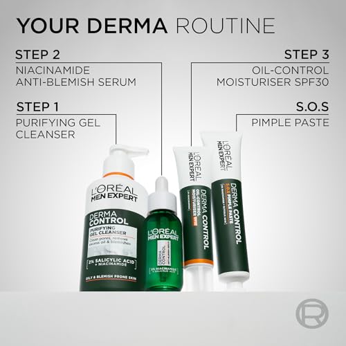 L'Oréal Men Expert Derma Control Purifying Cleansing Gel for Oily & Blemish-Prone Skin, Salicylic Acid & Niacinamide Deep Cleanser, Removes Dead Skin Cells, Unclogs Pores, 260ml - Image 5