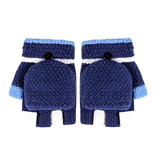 LYQQY Guantes para Niños, Medio Dedo Guantes para Niños Calidez Tejida, Diseño Abatible Guantes de Punto para Caminar, Viajar, Correr, Esquiar, Acampar, Aprender,3-5 Años (Azul) Cover