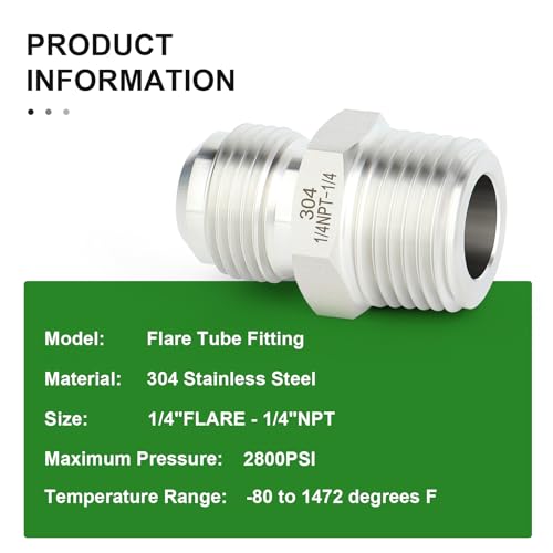 Image of TAISHER 10PCS Forging of 304 Stainless Steel Tube Flare Fittings, 1 /4 inch Male Flare x 1 /4 inch NPT Male, Half Union