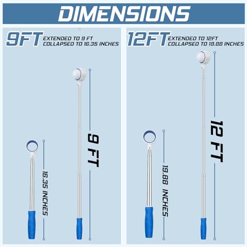 prowithlin Golf Ball Retriever, 9ft/12ft Unbreakable Head Golf Ball Retriever Telescopic, Rubber Loop - Two-sided Easy Pick Up Balls | Premium Stainless Steel Ball Retriever Tool Golf Accessories