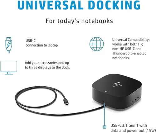 Image of HP Universal USB-C 7-in-1 Multiport Hub Docking Station Bundle with Dockztorm Hub, 4 USB Ports, HDMI 2.0, Display Port 1.2, RJ-45, with a Single Cable Connection to Any Brand Laptop | Bundle with DKZ Hub (USB-C, DisplayPort, HDMI, Ethernet, Audio, USB-A) (Renewed)