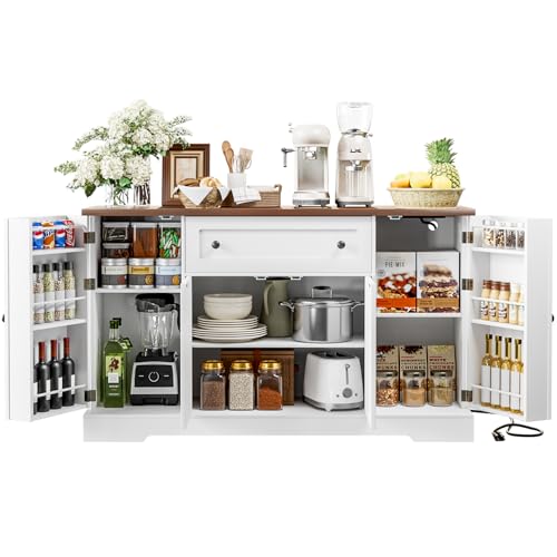 55.1" Buffet Cabinet with Storage, Charging Station, Modern Kitchen Buffet