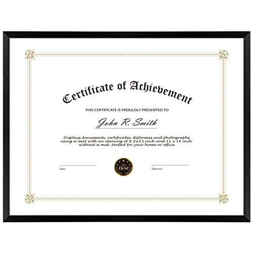 Golden State Art, 8.5x11 Aluminum Certificate Frame, Metal Diploma Frames for 8.5 x 11 Documents, Real Glass Front with Easel Stand (Black, 1 Pack)
