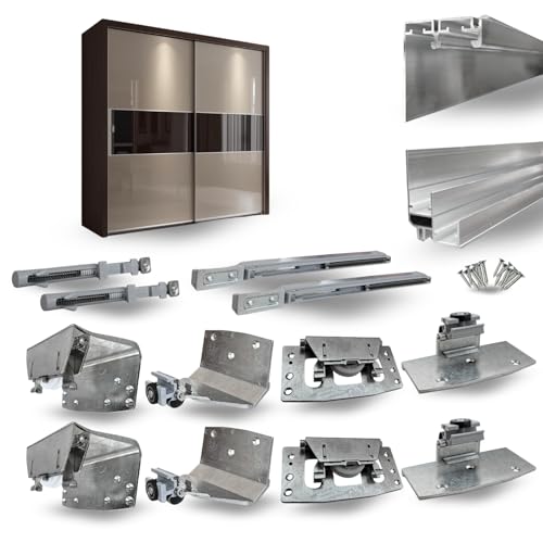 EVOTRADE Kit Sistema Scorrevole per Armadi con Porte Appese. Per 2, 3, 4 Ante - Profilo Binario 3 Metri - Chiusura Soft Ammortizzata (2 Ante, Carrelli Nichelati)