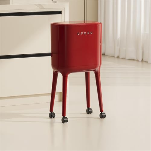 Caneca de basura alta con tapa y ruedas 16L roja