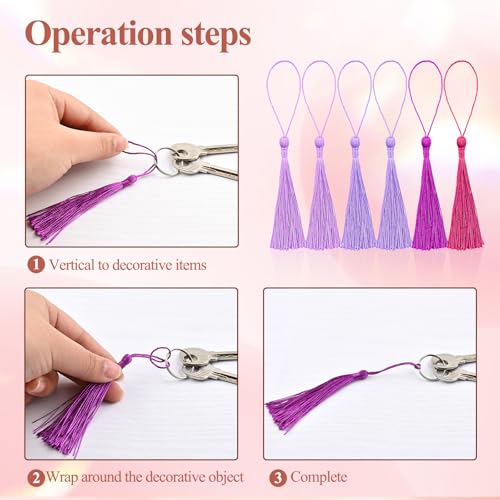 Image of NACHLYNN 120 Pcs Bookmark Tassels Bulk 13cm /5 Inch Silky Handmade Soft Craft Mini Tassels for Jewelry Keychain Making with Loops for Dress Decoration DIY Craft Accessory (Purple Series)