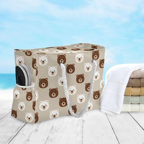MNSRUU Large Beach Bag for Women, Cute Bear Tote Travel Gym Swim Bag2