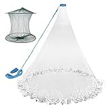 Neween Cast Net for Fishing with Shrimp Cage, American Freshwater Saltwater 3/4/5/6/7/8Ft Radius Casting Net Bait Trap Fish, Heavy Duty Zinc Sinker, 3/8 Inch Mesh Size 3FT