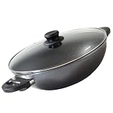 STONELINE Wok 32 cm, mit Deckel, Aluguss, Wok Pfanne beschichtet mit echten Steinpartikeln, grau, ohne Fett oder Öl kochen und braten, großer Wok Induktion