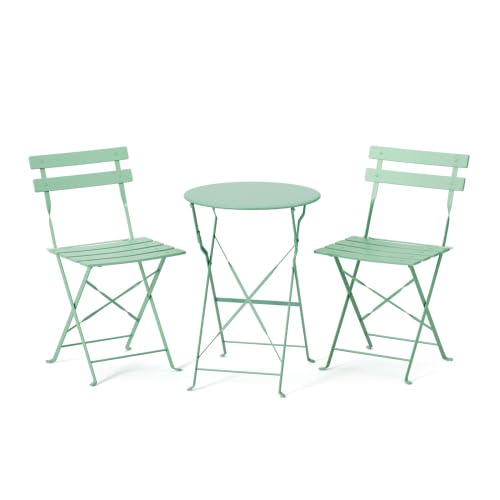 VINGLI Ensemble de Bistrot Pliant en 3 pièces, Table et Chaise de Jardin Exterieur économes d’Espace pour Balcon-Porche-Jardin, Vert