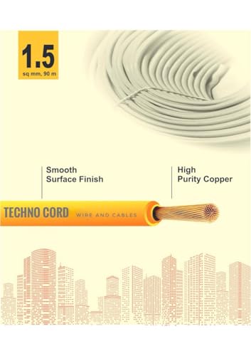 Image of TechnoCord pvc Insulated Wire 90 Meter Copper Wire (YELLOW, 1.50 SQ MM)