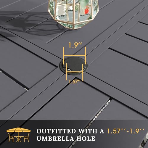 Image of VICLLAX Round Patio Table with Adjustable Umbrella Hole for 8, All Weather Metal Outdoor Dining Table for Lawn Garden, 53.1 inch Outdoor Coffee Table, Grey Tabletop