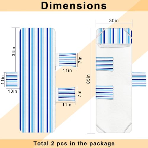 Lounge Chair Towel Cover, Chaise Lounge Covers (Pack of 2), Striped Lounge Chair Towels with Fitted Top Pocket for Pool, Beach,Vacation Travel, 85 x 30 in, Striped Blue White Black by Ruikyhom - Used condition - Image 4