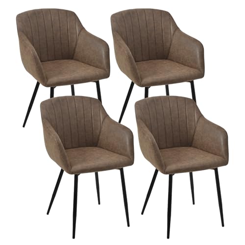 Goeurvant Sillas Comedor Pack 4 con Reposabrazos Silla Comedor Cuero PU Sillas de Cocina Patas de Metal para Cocina, Salon, Marrón Oscuro