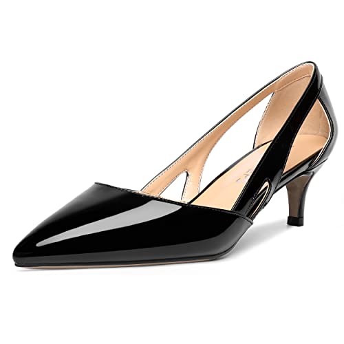 MOVINSTEPS Womens Wedding Cut Out Pointed Toe Patent Sexy Slip On Kitten Low Heel Pumps Shoes 2 Inch