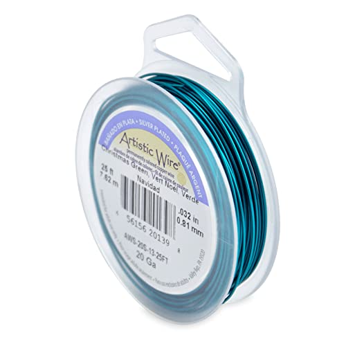 Artistic Wire Silver Plated Tarnish Resistant Colored Copper Craft Wire, 20 Gauge / .81 Mm, 25 Ft / 7.6 M, Christmas Green #TOP29