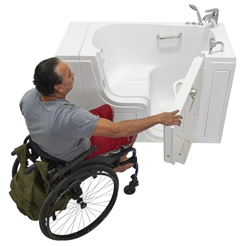 Ella Wheelchair Transfer 26"x52" Acrylic Hydro Massage Walk-In Bathtub with Right Outward Swing Door, 2 Piece Fast Fill Faucet, 2" Dual Drain