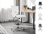 Drafting Chair Stool Office Ergonomic Footrest Leather – Tall Arms Footrest Height Adjustable...