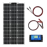 100W Flexible Solar Panel kit Sistema 18V Monocristalino Fotovoltaico Módulo Solar Controlador 18V 10A, para cargar baterías de 12V: vehículos recreativos, caravanas, barcos, techos.