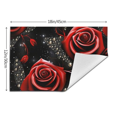 Lot de 6 sets de table tissés roses rouges lavables - 5