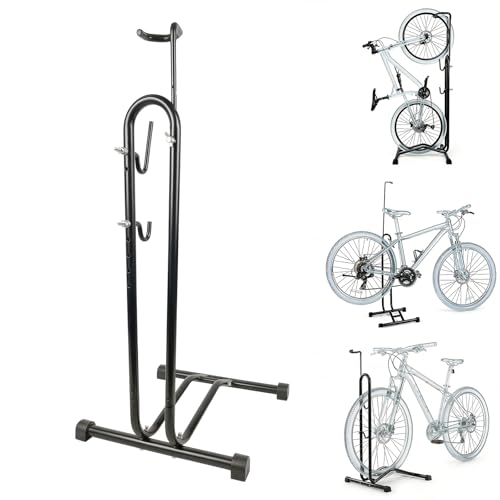 MONVELO 3-in-1 Bike Floor Stand Vertical Bike Stand for Indoor Storage & Maintenance Heavy-Duty Bicycle Stand with Anti-Slip Base Universal for Mountain & Road Bikes with Wheel Diameter Max 27.5