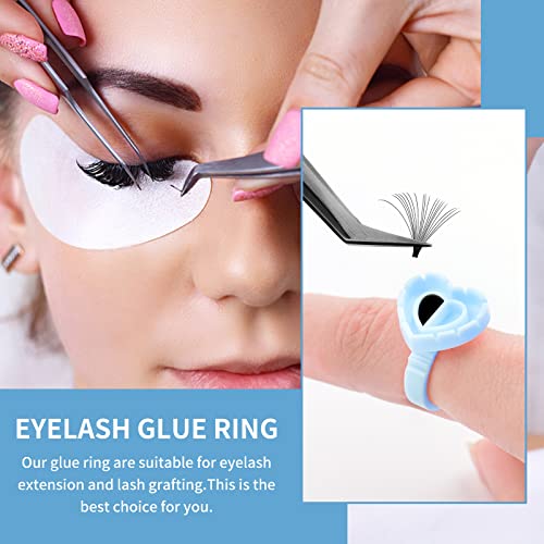 Gemerry 100Pcs Glue Rings For Eyelash Extensions 100 Pcs Blooming Eyelash Glue Holder Heart Shape Disposable Glue Cups For False Eyelash Extension (100 Pcs,Blue) #TOP6