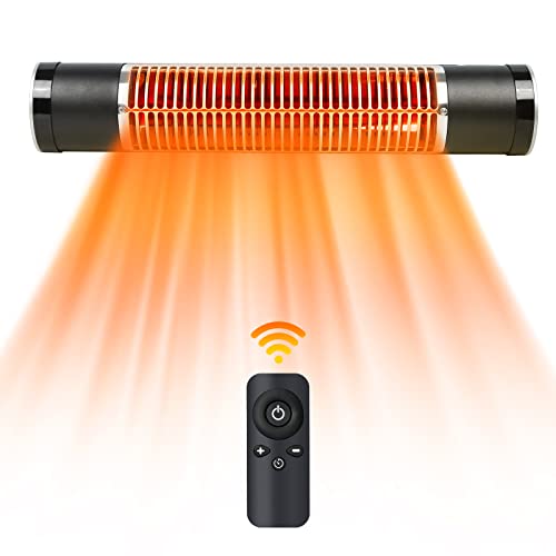 Radiateur infrarouge,Chauffage radiant terrasse 1500W,montage mural,étanche IPX34 Radiateur électrique mural avec télécommande et 3 niveaux réglables pour intérieur,extérieur (watts, 1500)