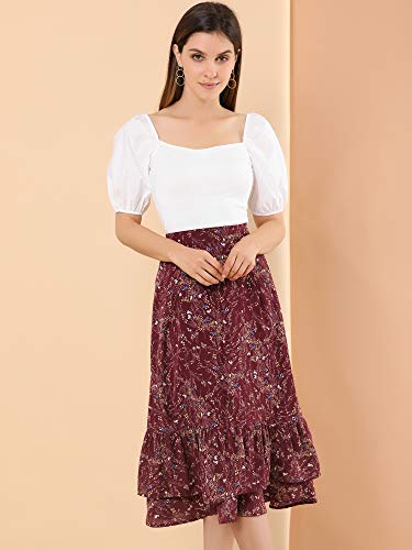 Image of Allegra K Women's Printed Skirt 2025 Weekend Trendy Summer Chiffon Ruffle Tiered Flowy Midi Skirts
