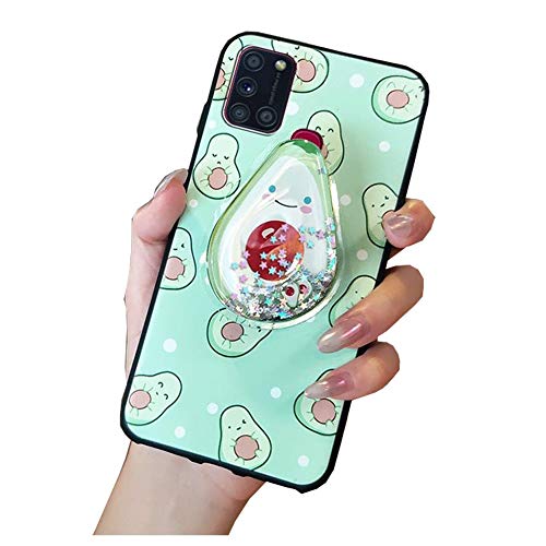 Handyhülle Kompatibel mit Samsung Galaxy A21s Hülle Cute Weiche Silikon Gel Kratzfest Schutzhülle mit Glitzer Flüssig Flexible TPU Interessante Ständer Cover Case für Mädchen (Avocado)