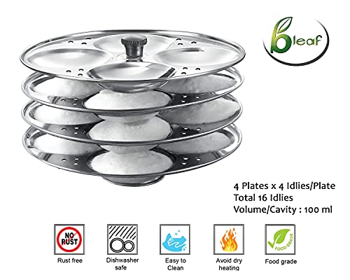 Image of BLeaf Stainless Steel-Regular Idli Stand /Regular Idli Plates (4 Plates, 16 Idlis)