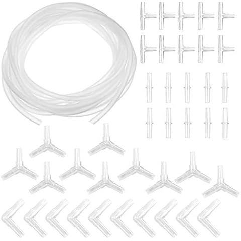 Skyzone Aquarium Airline Connectors and Tube Hose,Air Pump Accessories Kit including 40 Pieces Y T L I Air Tubing Value Connector + 5M 4mm*6mm Aquarium Fish Tank Pond Air Line Tube Cover